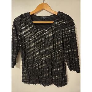 Elementz XL Top Black Embellished 3/4 Sleeve Ruffled Scoop Neck Festive Preppy